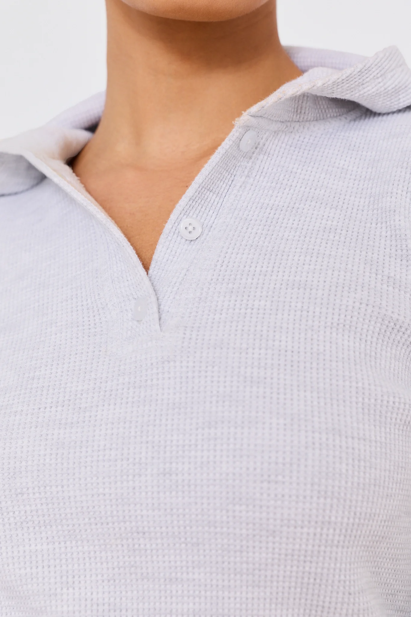 Waffle Henley Light Heather Grey - Image 3